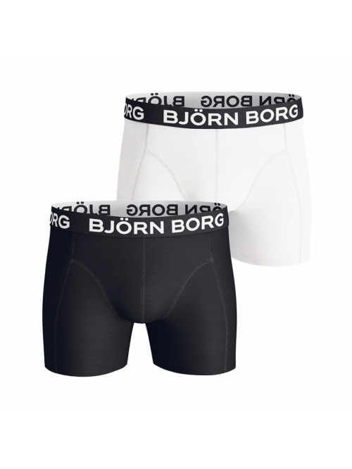 Men's Boxers Björn Borg 2-Pack Solid Cotton Stretch White and Black