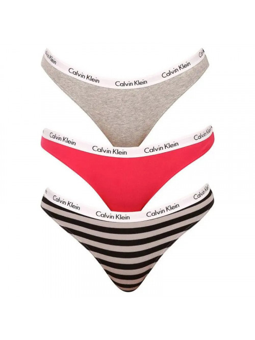 Calvin Klein Women's Carousel Bikini Panties Dark Pink, Grey, Striped 3-Pack