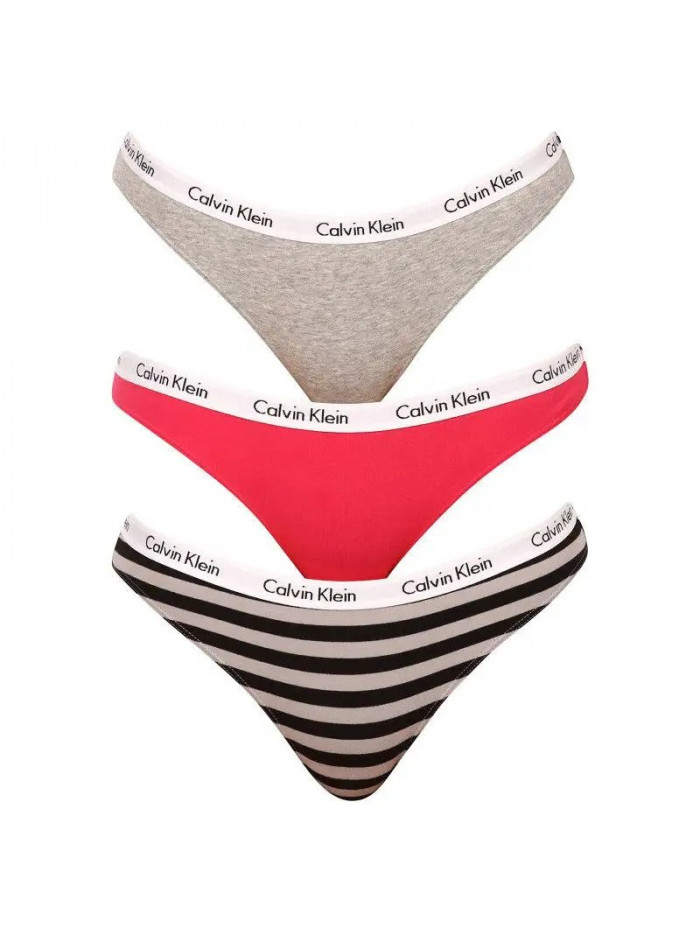 Calvin Klein Women's Carousel Bikini Panties Dark Pink, Grey, Striped 3-Pack