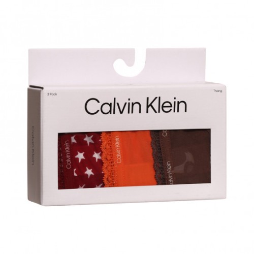 Women's Calvin Klein Bottoms Up Refresh Thongs brown, orange, burgundy with stars 3-pack Women's Calvin Klein Bottoms Up Refresh Thongs brown, orange, burgundy with stars 3-pack