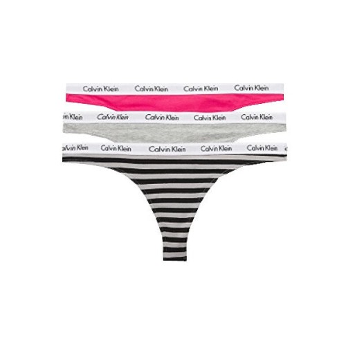 Calvin Klein Women's Carousel Thong Dark Pink, Grey, Striped 3-Pack Calvin Klein Women's Carousel Thong Dark Pink, Grey, Striped 3-Pack