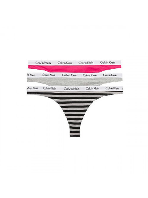 Calvin Klein Women's Carousel Thong Dark Pink, Grey, Striped 3-Pack