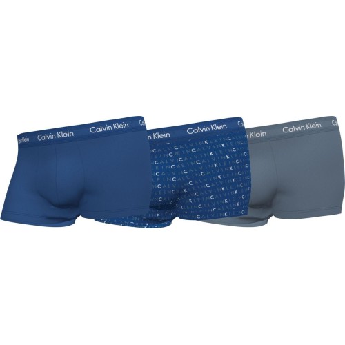 Men's Calvin Klein Cotton Stretch Low Rise Trunk Boxers, blue, 3-pack