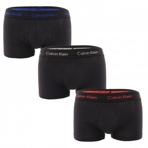 Men's Calvin Klein Cotton Stretch Low Rise Trunk Boxers, black with colorful lettering, 3-pack