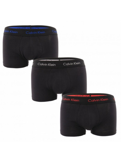 Men's Calvin Klein Cotton Stretch Low Rise Trunk Boxers, black with colorful lettering, 3-pack