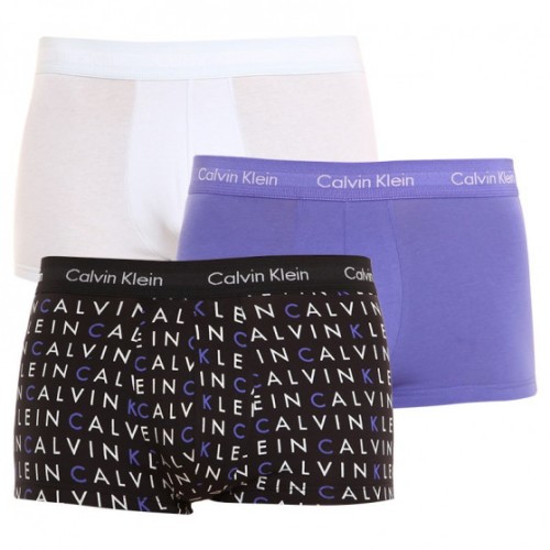 Men's Calvin Klein Cotton Stretch Low Rise Trunk Boxers, white, lavender, black with lettering 3-pack
