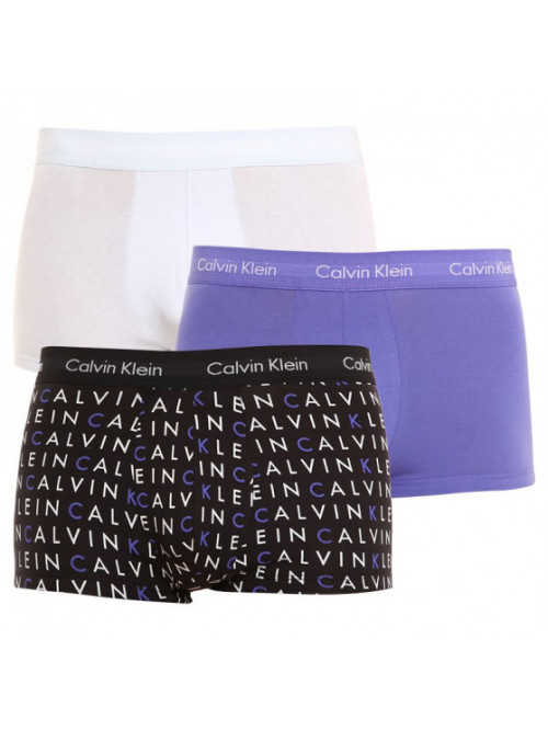 Men's Calvin Klein Cotton Stretch Low Rise Trunk Boxers, white, lavender, black with lettering 3-pac...