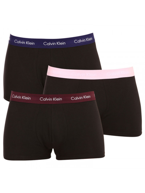 Men's Calvin Klein Cotton Stretch Boxers Black 3-Pack - with dark blue, purple, and pink waistband