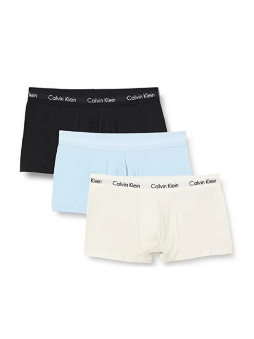 Men's Calvin Klein Cotton Stretch Low Rise Trunk Boxers, light blue, white, black, 3-pack