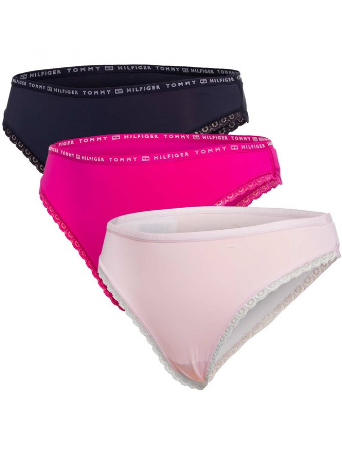Women's Tommy Hilfiger Recycled Micro Lace Bikini Light Pink, Dark Pink, Black 3-Pack