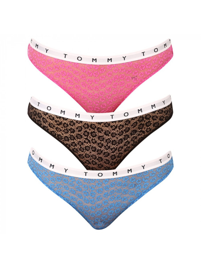 Women's Lace Panties Tommy Hilfiger Full Lace Bikini 3-Pack Multicolor - Pink, Black, Blue