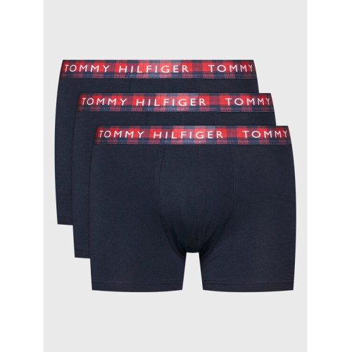 Men's boxers Tommy Hilfiger Trunk Printed WB black with checkered waistband 3-pack Men's boxers Tommy Hilfiger Trunk Printed WB black with checkered waistband 3-pack