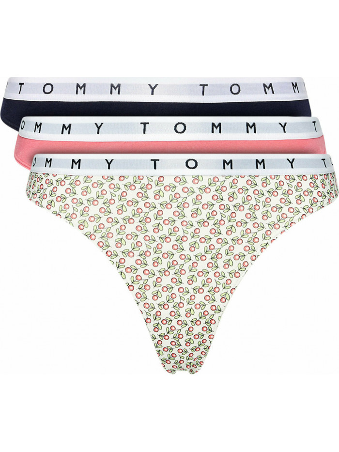 Tommy Hilfiger Women's Print Thong 3-Pack Multicolor - Pink, White, Black